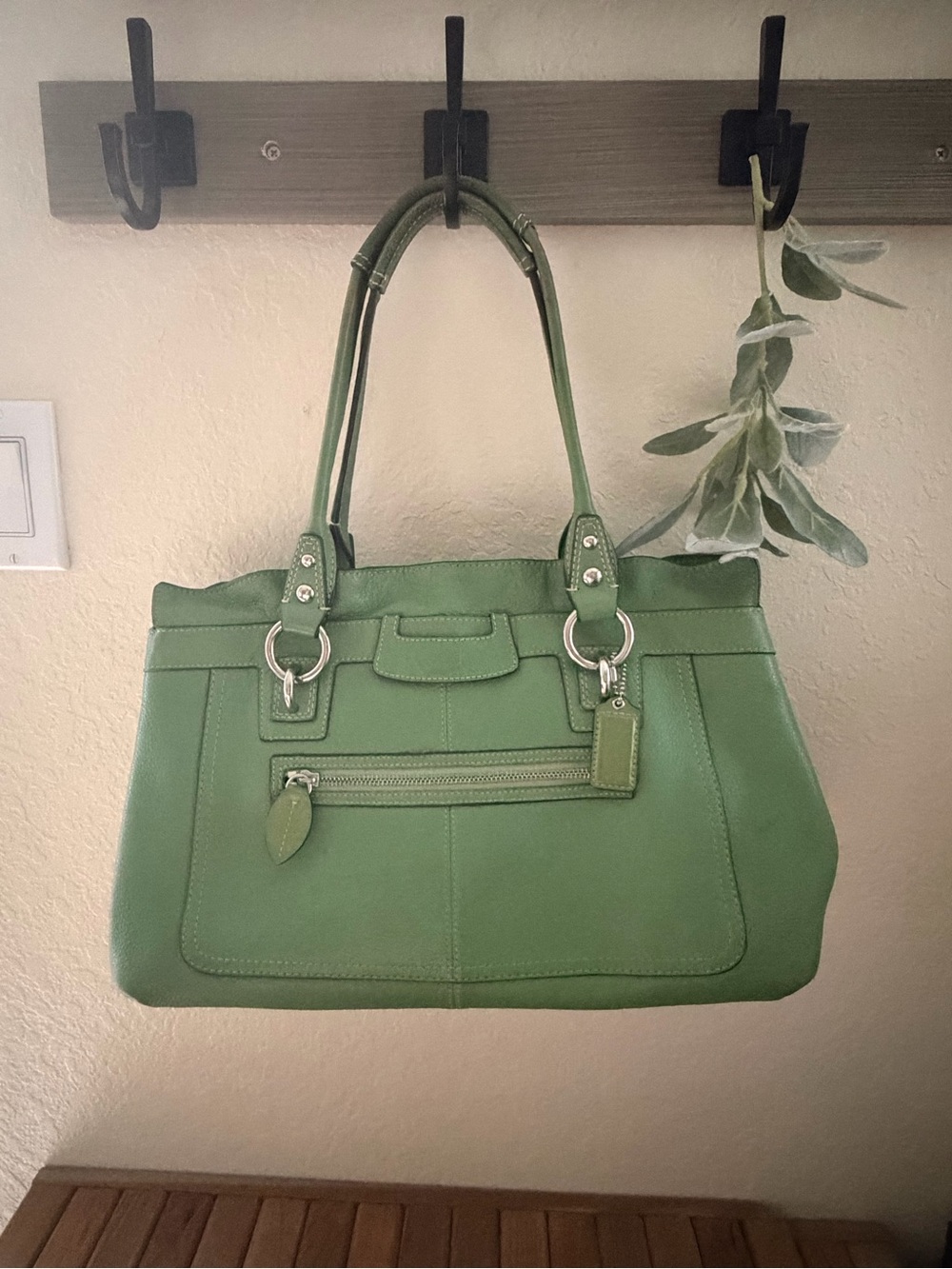 Coach Penelope Pebbled Leather Large Satchel in Grass Green